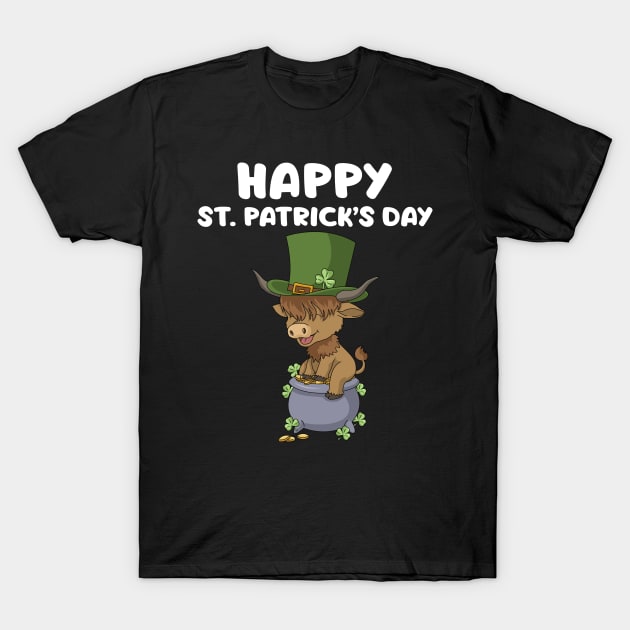 St. Patricks Day Gifts Shamrock Scottish Highland Cow T-Shirt by PomegranatePower